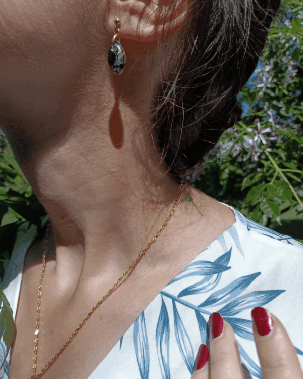 Boucles d'oreilles pendantes en nacre verte - argent Sterling 925 plarqué or - cadeau pour femme